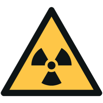 Op afstand houden van personen die niet noodzakelijk bij het onderzoek aanwezig moeten zijn.   Op plaatsen waar sprake kan zijn van ioniserende straling staat het volgende bord:    ISO 7010-W003 Waarschuwing: Radioactief materiaal of ioniserende straling